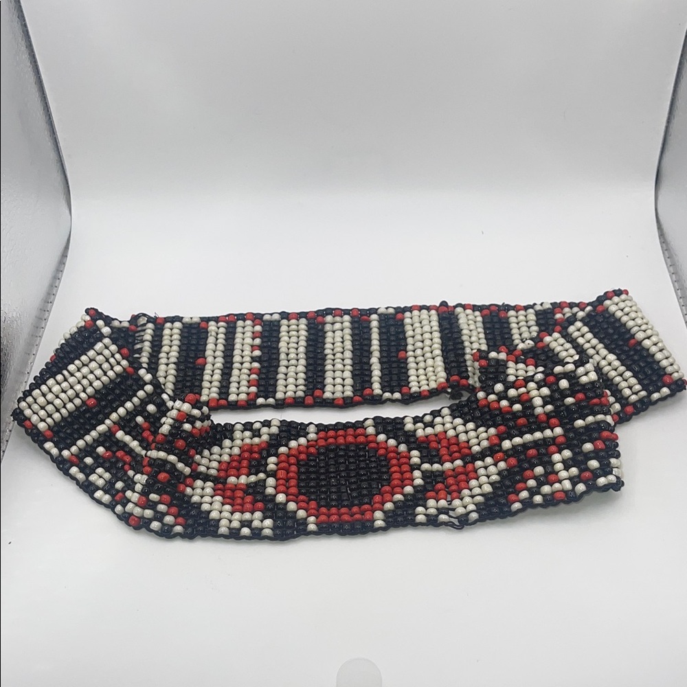 Beaded Statement Choker Necklace in Black, White & Red